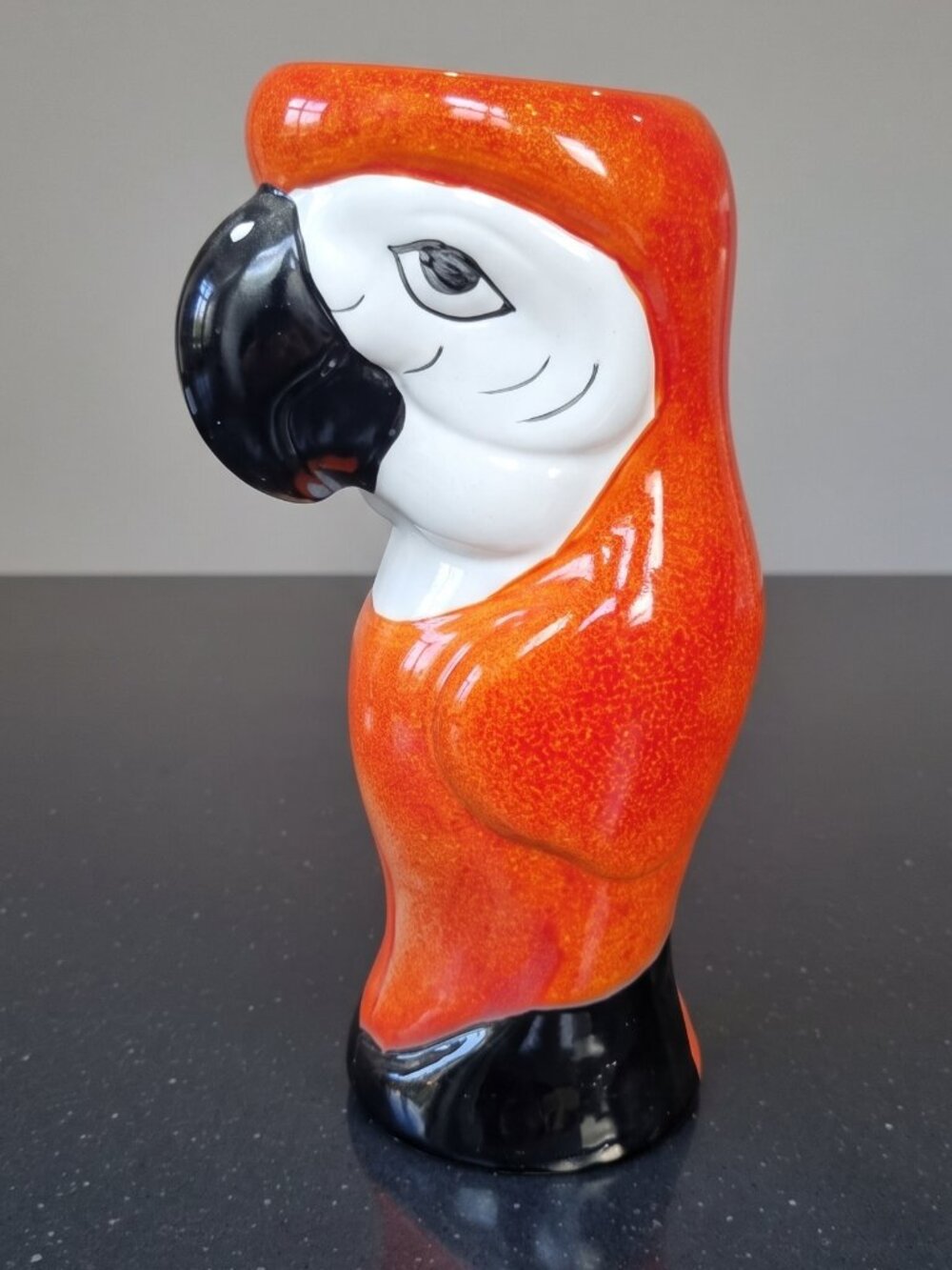 Vintage Orange Parrot Macaw Ceramic Tiki Mug Vase Hawaiian Tropical 8"